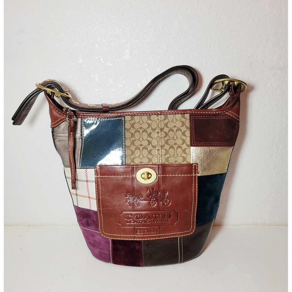 Vtg Coach Bleecker Legacy Patchwork Shoulder Bag Purse Hobo Boho - Read - Picture 4 of 17